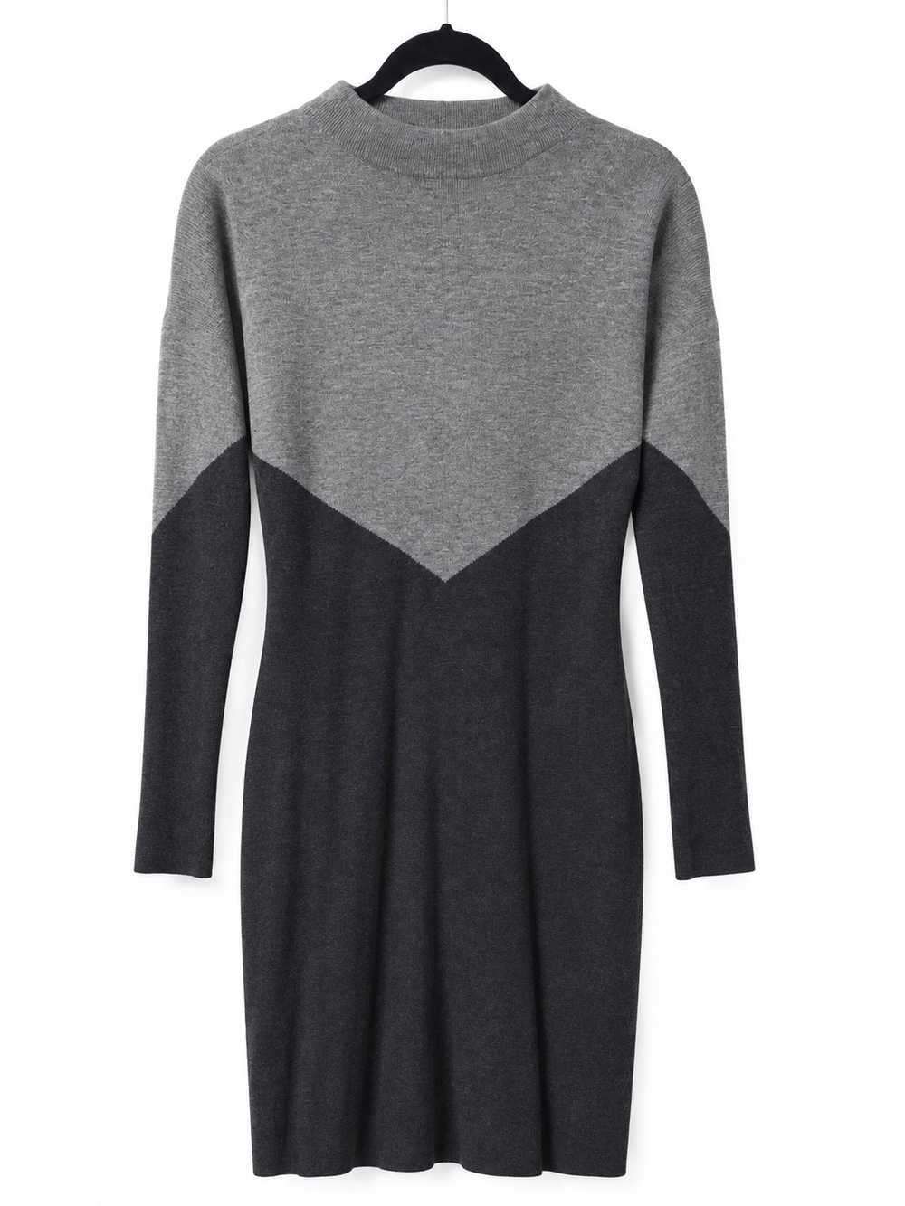 Cynthia Rowley Gray Two-Tone Chevron Knit Long-Sleeve Dress